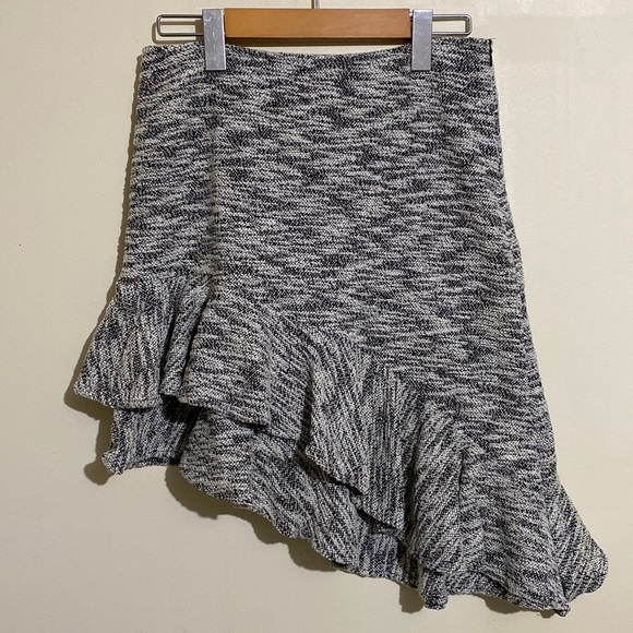 Zara Basic Tweed Asymmetrical Ruffle Black/Cream Skirt Size M - Picture 3 of 10